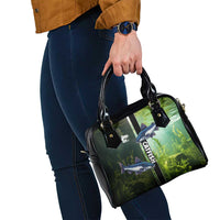 Catfish Fishing Shoulder Handbag with Underwater River Scene and Green Aquatic Pattern - Wonder Print Shop
