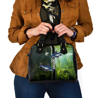 Catfish Fishing Shoulder Handbag with Underwater River Scene and Green Aquatic Pattern - Wonder Print Shop