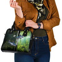 Catfish Fishing Shoulder Handbag with Underwater River Scene and Green Aquatic Pattern - Wonder Print Shop