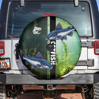 Catfish Fishing Spare Tire Cover with Underwater River Scene and Green Aquatic Pattern - Wonder Print Shop