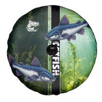 Catfish Fishing Spare Tire Cover with Underwater River Scene and Green Aquatic Pattern - Wonder Print Shop