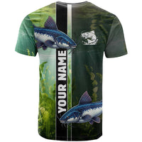 Custom Catfish Fishing T Shirt with Underwater River Scene and Green Aquatic Pattern - Wonder Print Shop