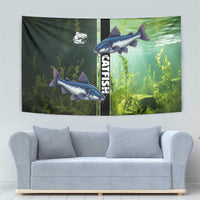 Catfish Fishing Tapestry with Underwater River Scene and Green Aquatic Pattern - Wonder Print Shop