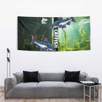 Catfish Fishing Tapestry with Underwater River Scene and Green Aquatic Pattern - Wonder Print Shop