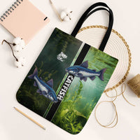 Catfish Fishing Tote Bag with Underwater River Scene and Green Aquatic Pattern - Wonder Print Shop
