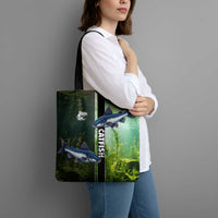Catfish Fishing Tote Bag with Underwater River Scene and Green Aquatic Pattern - Wonder Print Shop