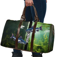 Catfish Fishing Travel Bag with Underwater River Scene and Green Aquatic Pattern - Wonder Print Shop