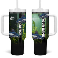 Custom Catfish Fishing Tumbler With Handle with Underwater River Scene and Green Aquatic Pattern - Wonder Print Shop