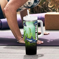 Custom Catfish Fishing Tumbler With Handle with Underwater River Scene and Green Aquatic Pattern - Wonder Print Shop