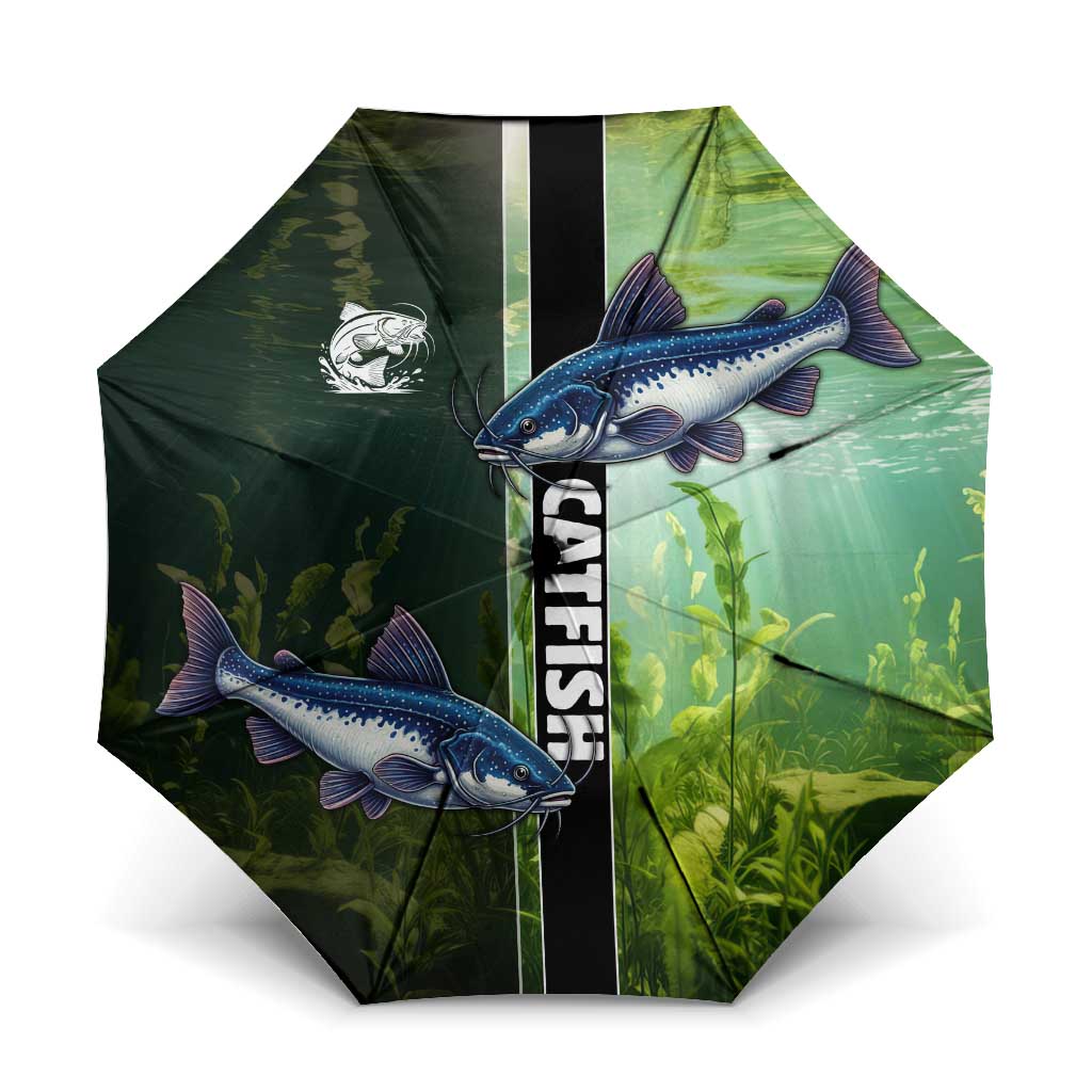 Catfish Fishing Umbrella with Underwater River Scene and Green Aquatic Pattern - Wonder Print Shop