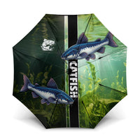 Catfish Fishing Umbrella with Underwater River Scene and Green Aquatic Pattern - Wonder Print Shop