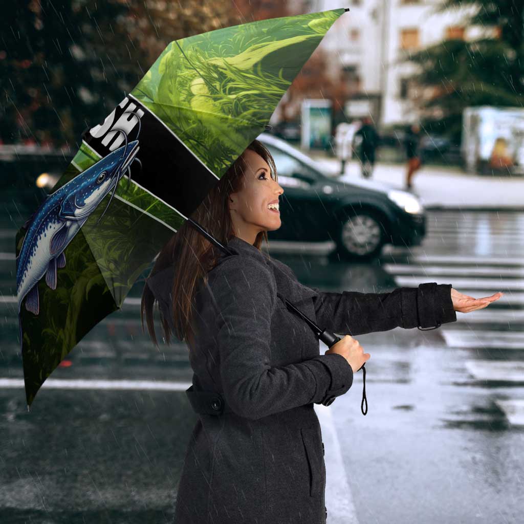 Catfish Fishing Umbrella with Underwater River Scene and Green Aquatic Pattern - Wonder Print Shop