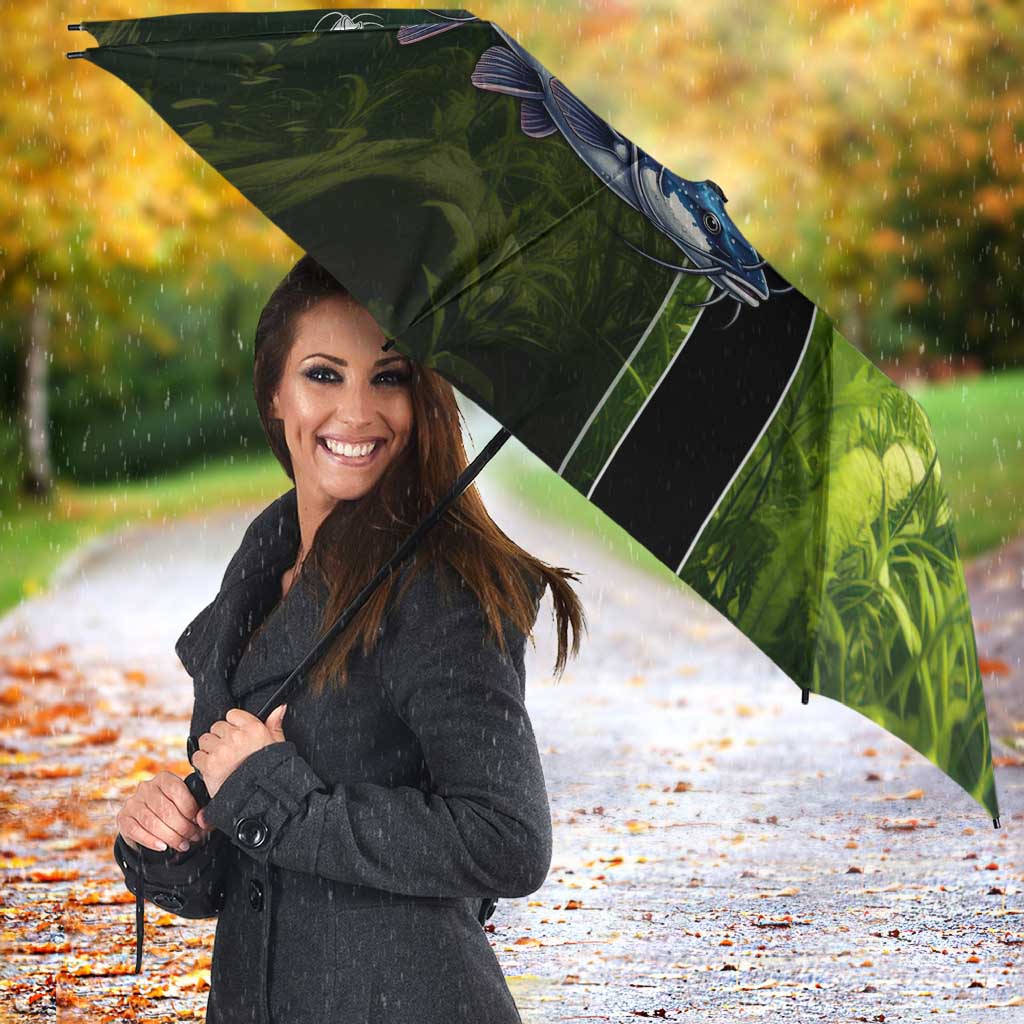 Catfish Fishing Umbrella with Underwater River Scene and Green Aquatic Pattern - Wonder Print Shop