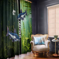 Catfish Fishing Window Curtain with Underwater River Scene and Green Aquatic Pattern - Wonder Print Shop