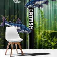 Catfish Fishing Window Curtain with Underwater River Scene and Green Aquatic Pattern - Wonder Print Shop