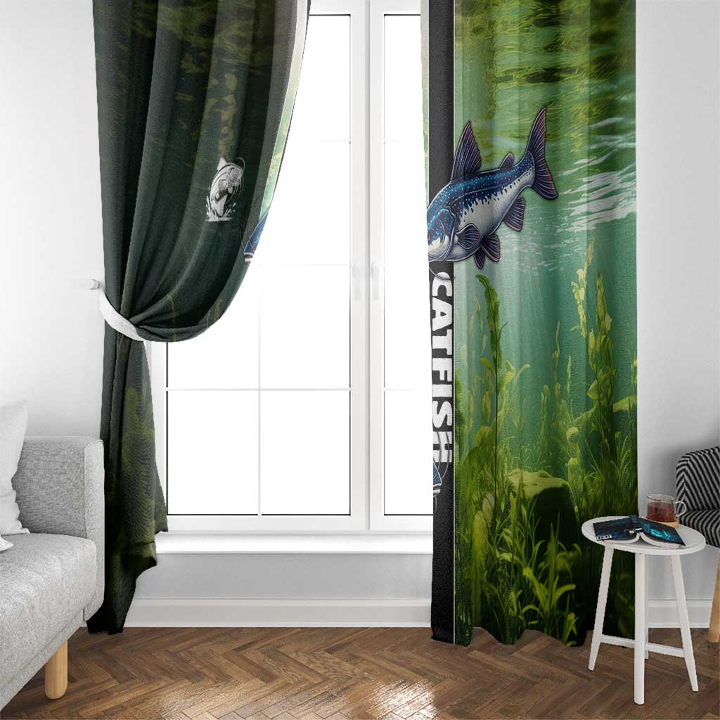 Catfish Fishing Window Curtain with Underwater River Scene and Green Aquatic Pattern - Wonder Print Shop