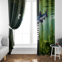 Catfish Fishing Window Curtain with Underwater River Scene and Green Aquatic Pattern - Wonder Print Shop