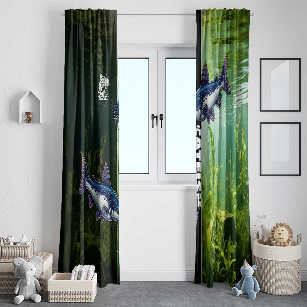 Catfish Fishing Window Curtain with Underwater River Scene and Green Aquatic Pattern - Wonder Print Shop