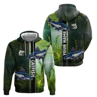 Custom Catfish Fishing Zip Hoodie with Underwater River Scene and Green Aquatic Pattern - Wonder Print Shop
