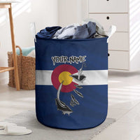Custom Fishing Hook Laundry Basket with Colorado Flag Theme and Blue White Graphic Pattern - Wonder Print Shop
