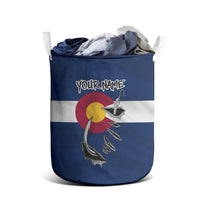 Custom Fishing Hook Laundry Basket with Colorado Flag Theme and Blue White Graphic Pattern - Wonder Print Shop
