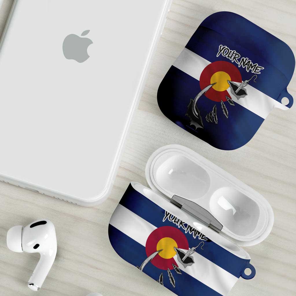 Custom Fishing Hook AirPods Case with Colorado Flag Theme and Blue White Graphic Pattern - Wonder Print Shop