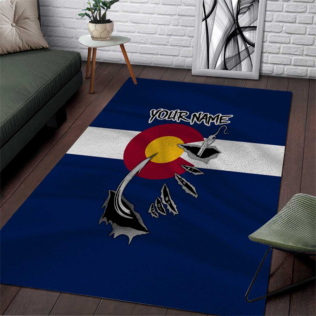 Custom Fishing Hook Area Rug with Colorado Flag Theme and Blue White Graphic Pattern - Wonder Print Shop