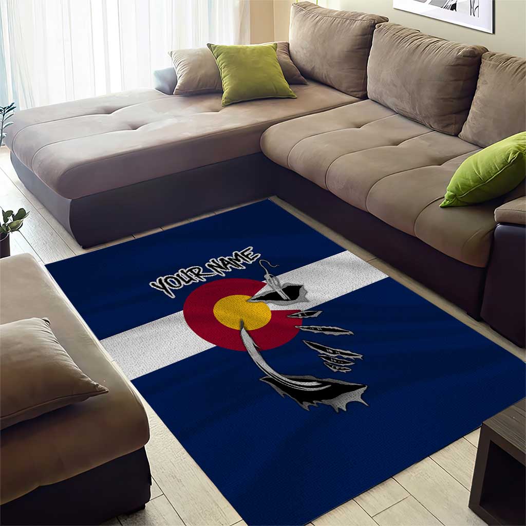 Custom Fishing Hook Area Rug with Colorado Flag Theme and Blue White Graphic Pattern - Wonder Print Shop