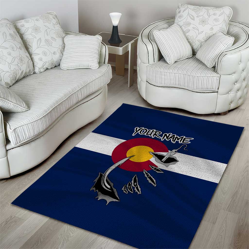 Custom Fishing Hook Area Rug with Colorado Flag Theme and Blue White Graphic Pattern - Wonder Print Shop