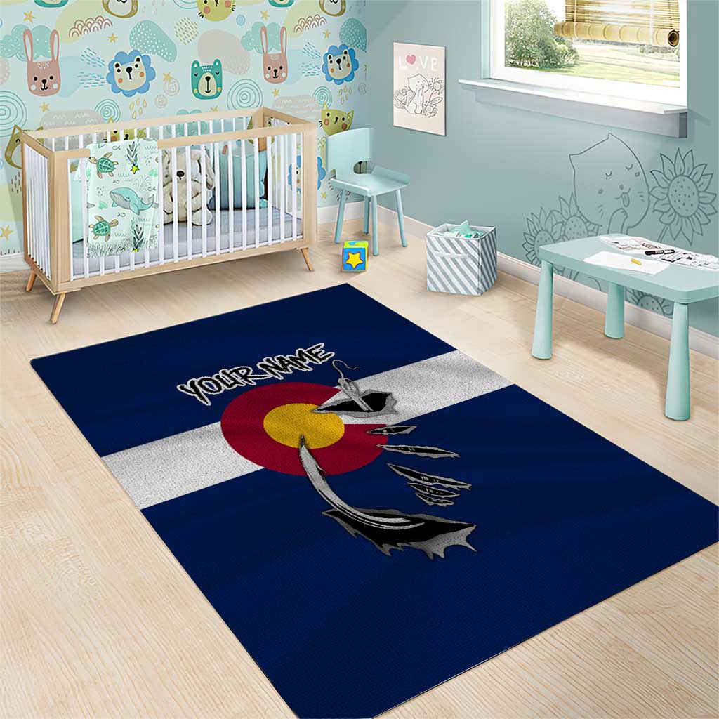 Custom Fishing Hook Area Rug with Colorado Flag Theme and Blue White Graphic Pattern - Wonder Print Shop