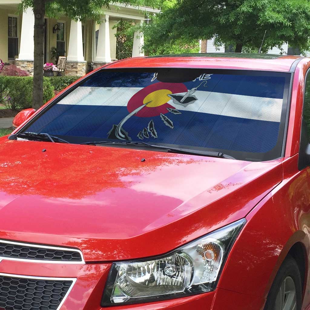Custom Fishing Hook Auto Sun Shade with Colorado Flag Theme and Blue White Graphic Pattern - Wonder Print Shop