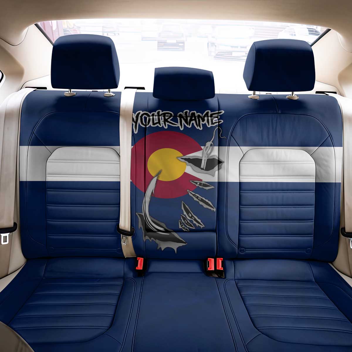 Custom Fishing Hook Back Car Seat Cover with Colorado Flag Theme and Blue White Graphic Pattern - Wonder Print Shop