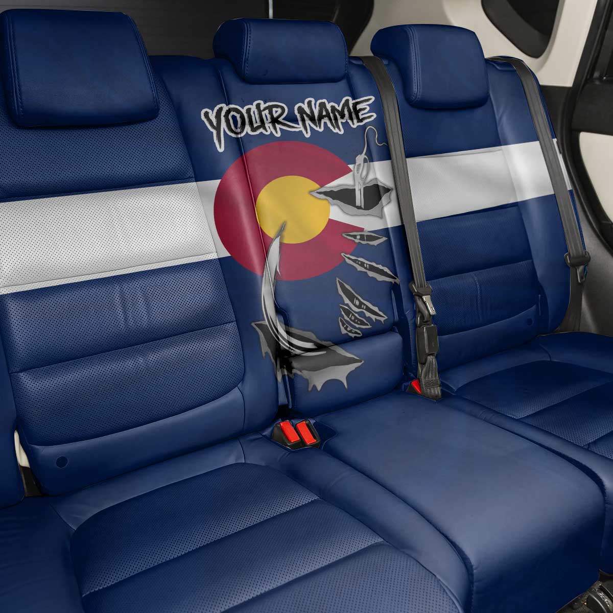 Custom Fishing Hook Back Car Seat Cover with Colorado Flag Theme and Blue White Graphic Pattern - Wonder Print Shop