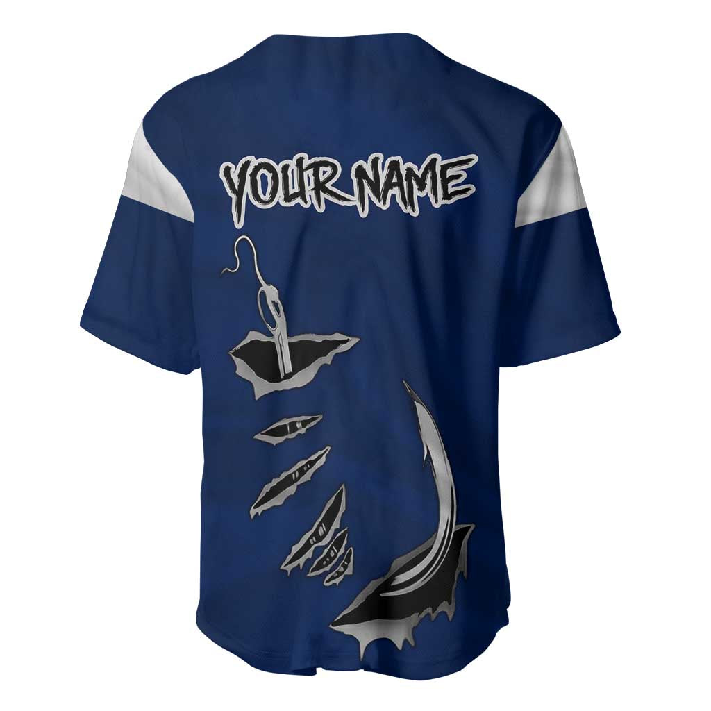 Custom Fishing Hook Baseball Jersey with Colorado Flag Theme and Blue White Graphic Pattern - Wonder Print Shop