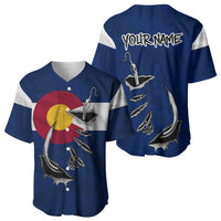 Custom Fishing Hook Baseball Jersey with Colorado Flag Theme and Blue White Graphic Pattern - Wonder Print Shop