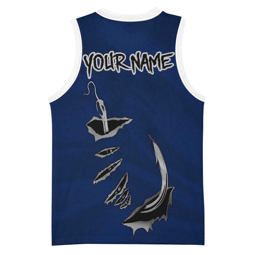 Custom Fishing Hook Basketball Jersey with Colorado Flag Theme and Blue White Graphic Pattern - Wonder Print Shop