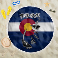 Custom Fishing Hook Beach Blanket with Colorado Flag Theme and Blue White Graphic Pattern - Wonder Print Shop