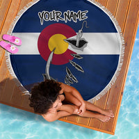 Custom Fishing Hook Beach Blanket with Colorado Flag Theme and Blue White Graphic Pattern - Wonder Print Shop