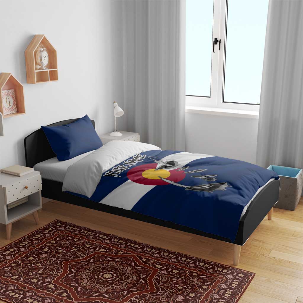Custom Fishing Hook Bedding Set with Colorado Flag Theme and Blue White Graphic Pattern - Wonder Print Shop