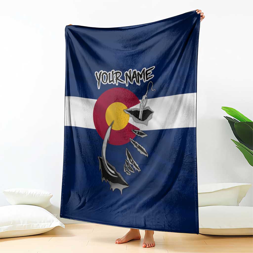 Custom Fishing Hook Blanket with Colorado Flag Theme and Blue White Graphic Pattern - Wonder Print Shop