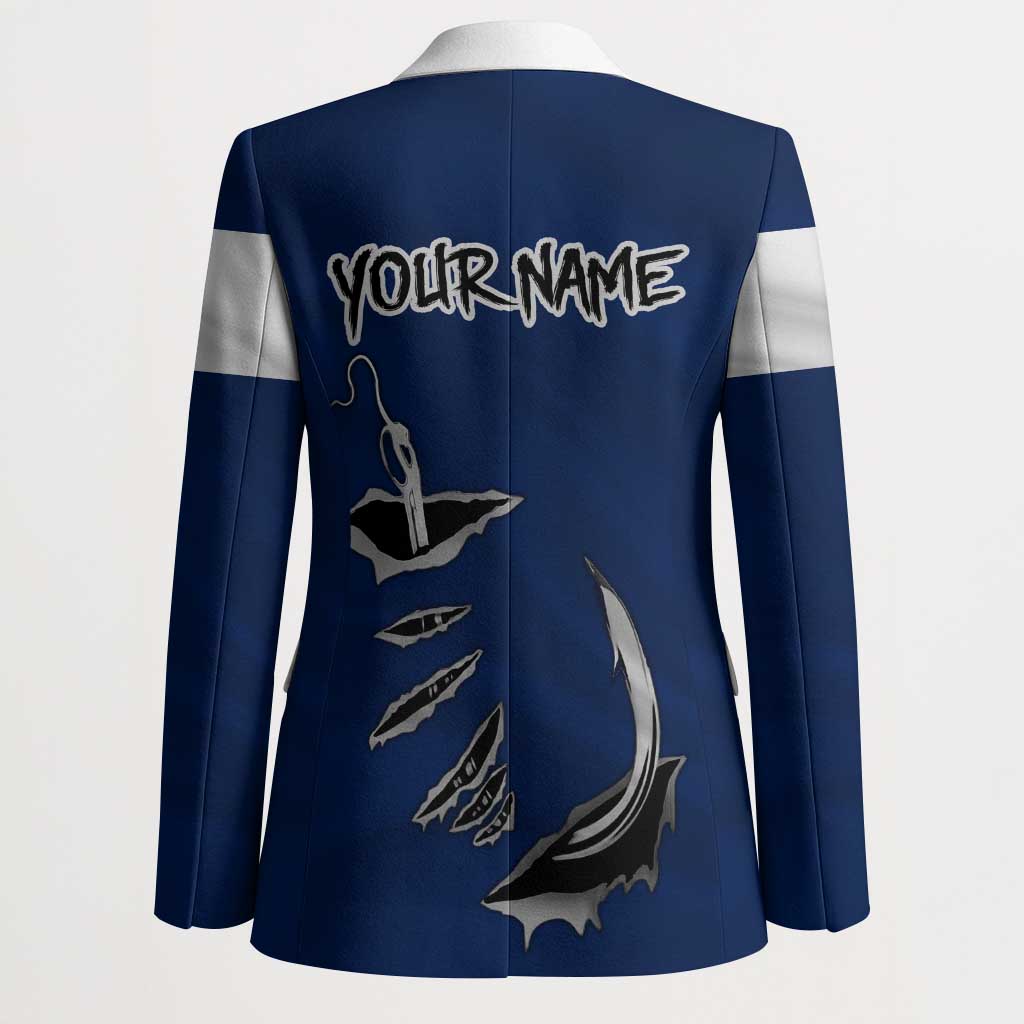 Custom Fishing Hook Blazer with Colorado Flag Theme and Blue White Graphic Pattern - Wonder Print Shop