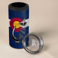 Custom Fishing Hook 4 in 1 Can Cooler Tumbler with Colorado Flag Theme and Blue White Graphic Pattern - Wonder Print Shop