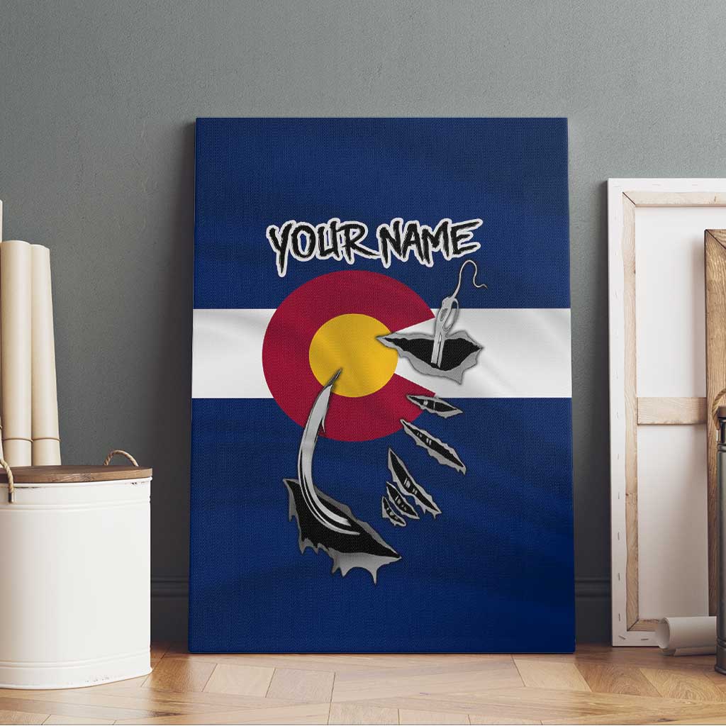 Custom Fishing Hook Canvas Wall Art with Colorado Flag Theme and Blue White Graphic Pattern - Wonder Print Shop