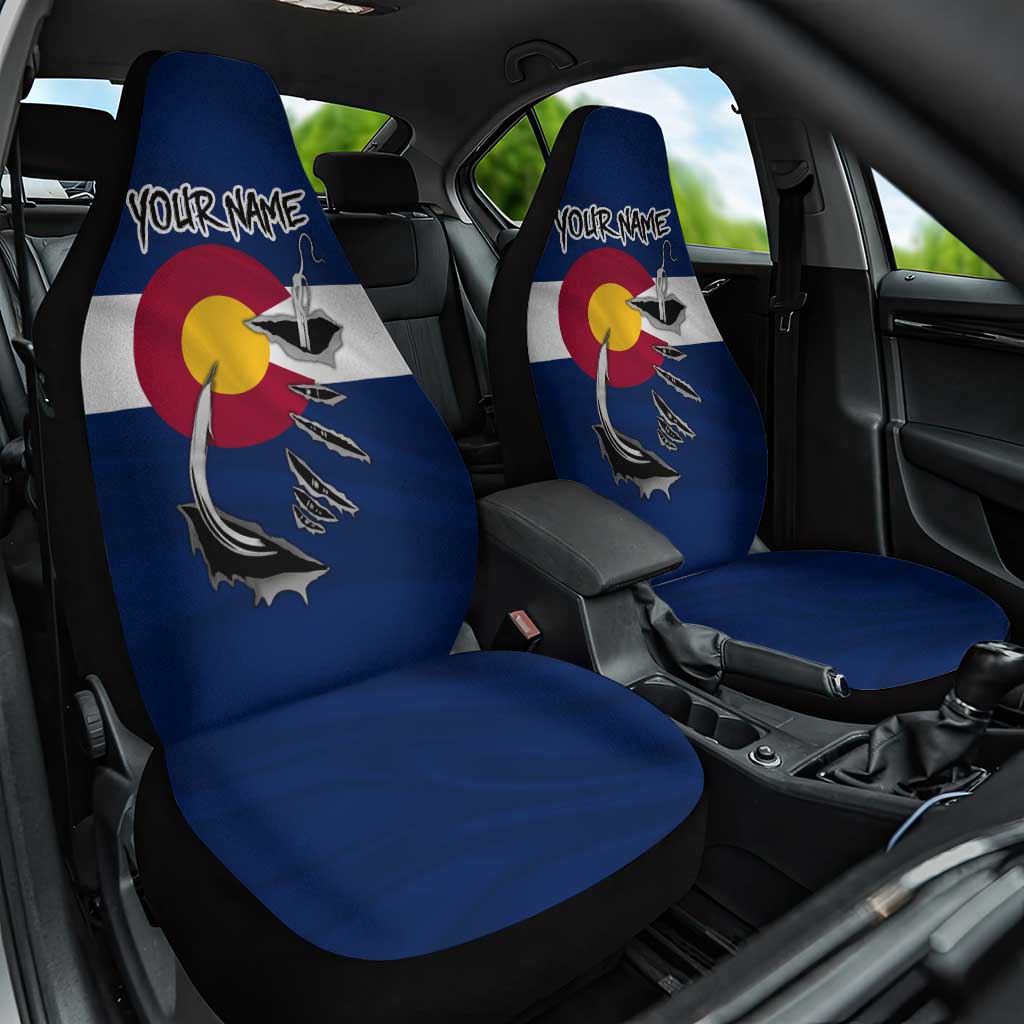 Custom Fishing Hook Car Seat Cover with Colorado Flag Theme and Blue White Graphic Pattern - Wonder Print Shop
