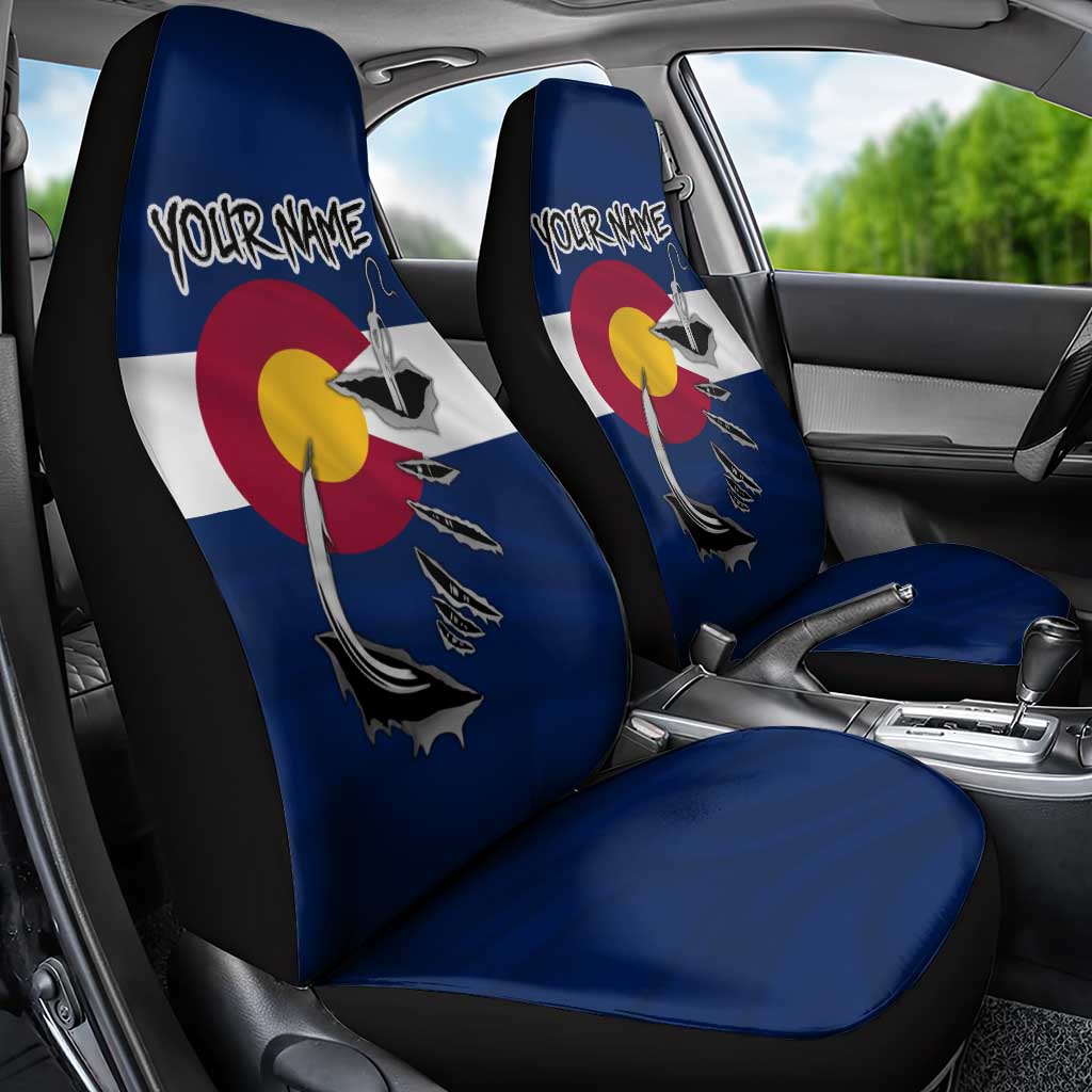 Custom Fishing Hook Car Seat Cover with Colorado Flag Theme and Blue White Graphic Pattern - Wonder Print Shop