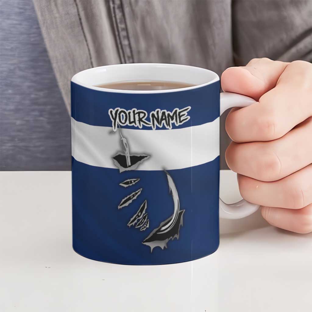 Custom Fishing Hook Ceramic Mug with Colorado Flag Theme and Blue White Graphic Pattern - Wonder Print Shop