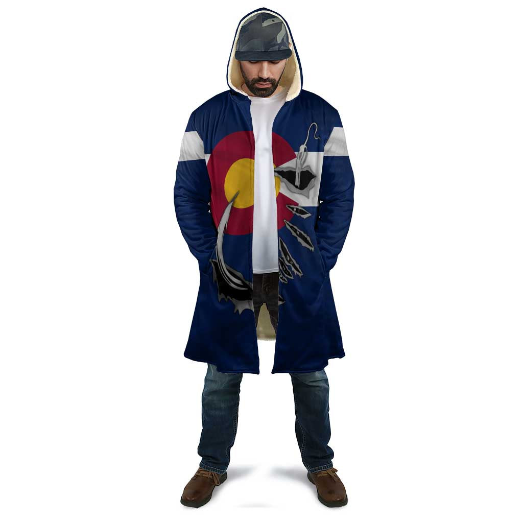 Custom Fishing Hook Cloak with Colorado Flag Theme and Blue White Graphic Pattern - Wonder Print Shop