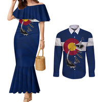 Custom Fishing Hook Couples Matching Mermaid Dress and Long Sleeve Button Shirt with Colorado Flag Theme and Blue White Graphic Pattern - Wonder Print Shop