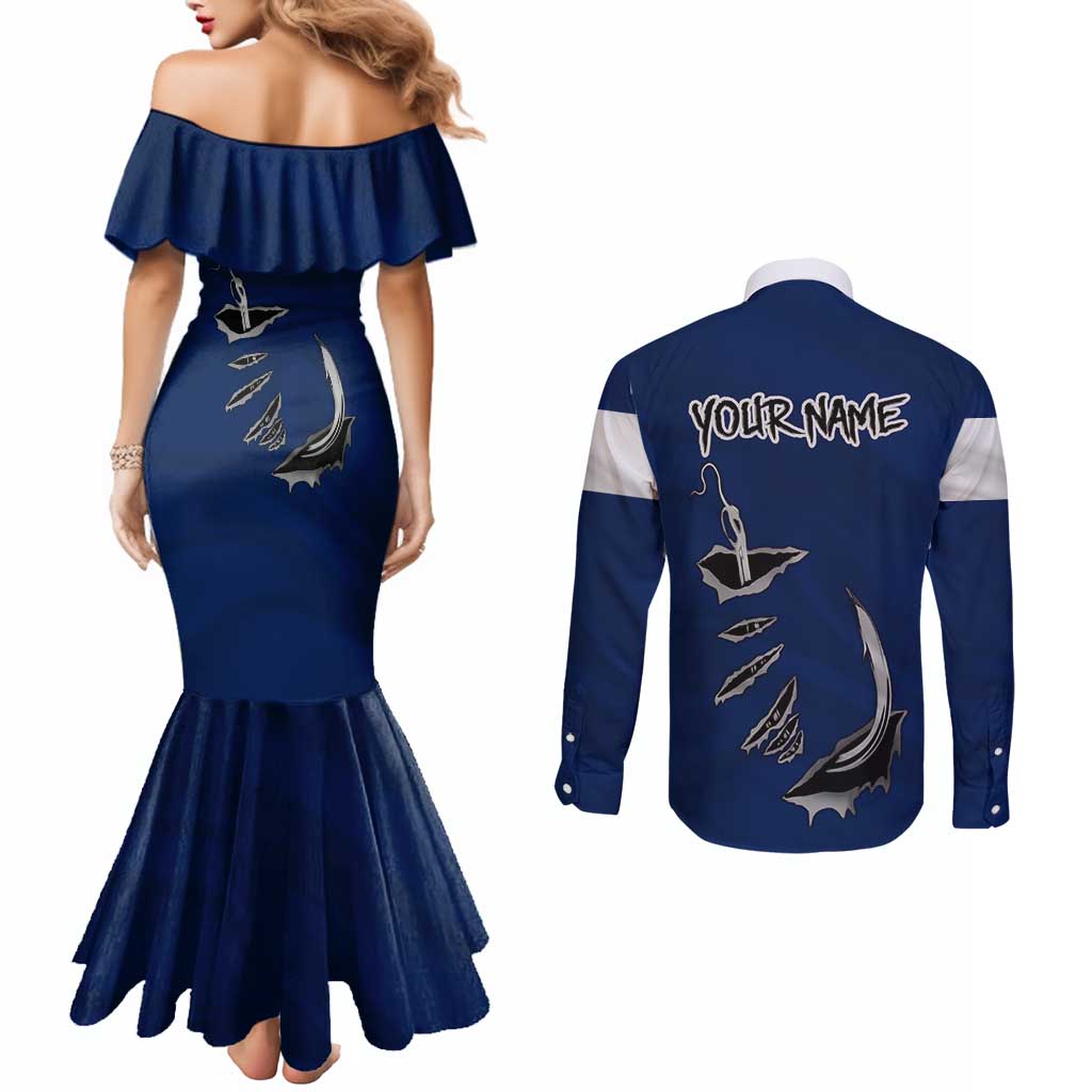 Custom Fishing Hook Couples Matching Mermaid Dress and Long Sleeve Button Shirt with Colorado Flag Theme and Blue White Graphic Pattern - Wonder Print Shop