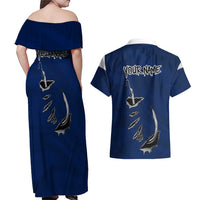Custom Fishing Hook Couples Matching Off Shoulder Maxi Dress and Hawaiian Shirt with Colorado Flag Theme and Blue White Graphic Pattern - Wonder Print Shop